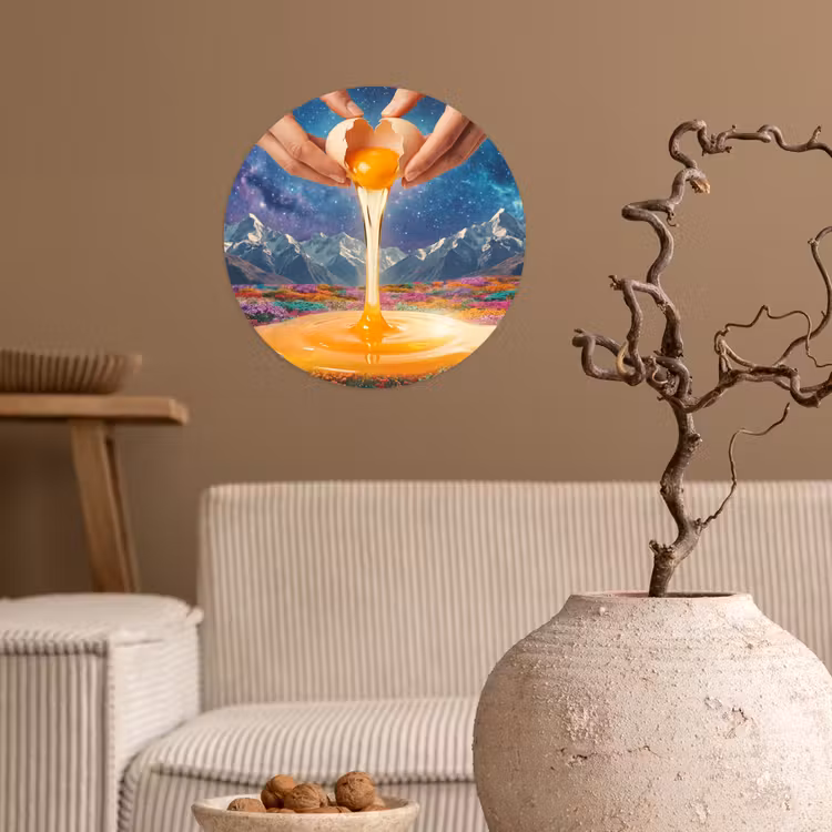 Behangcirkel - Handen - Ei - Surrealisme - Handen - Ei - Surrealisme Wandcirkel behangsticker klein
