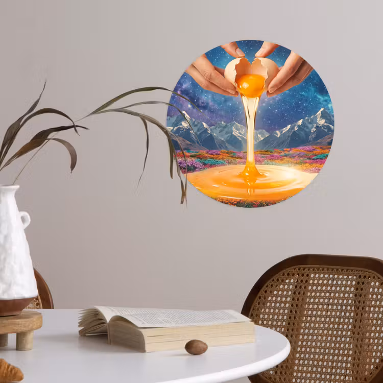 Behangcirkel - Handen - Ei - Surrealisme - Handen - Ei - Surrealisme Wandcirkel behangsticker klein