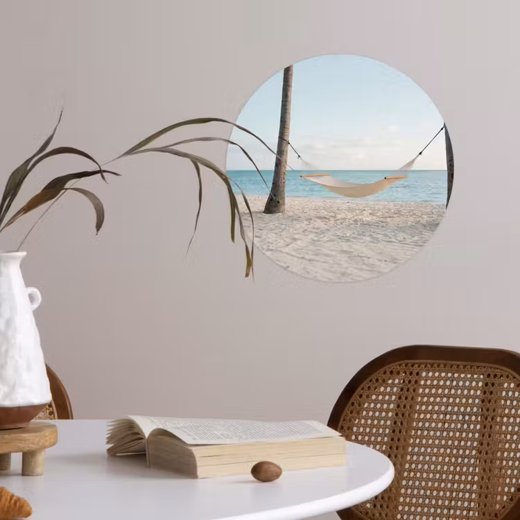 Hangmat - Strand - Wit Wandcirkel behangsticker klein -sfeer3