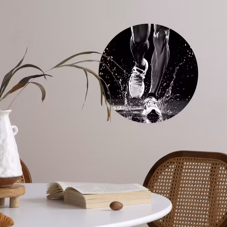 Hardloopschoenen - Rennen - Druppels - Zwart Wandcirkel behangsticker klein -sfeer3