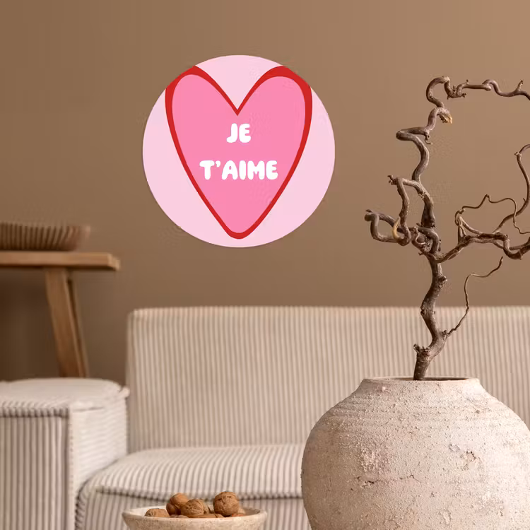 Hart - Frans - Valentijn - Roze Wandcirkel behangsticker klein -sfeer1