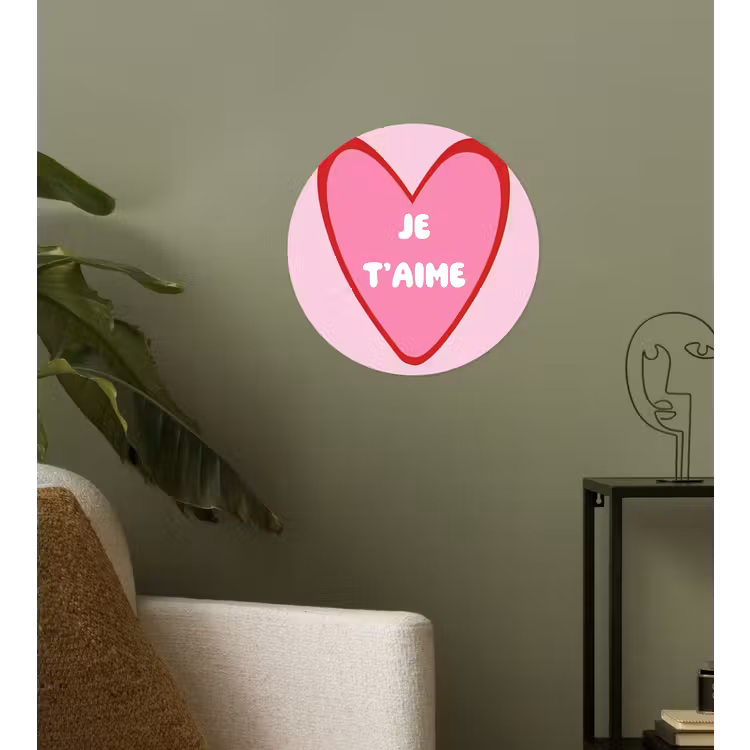 Hart - Frans - Valentijn - Roze Wandcirkel behangsticker klein -sfeer2