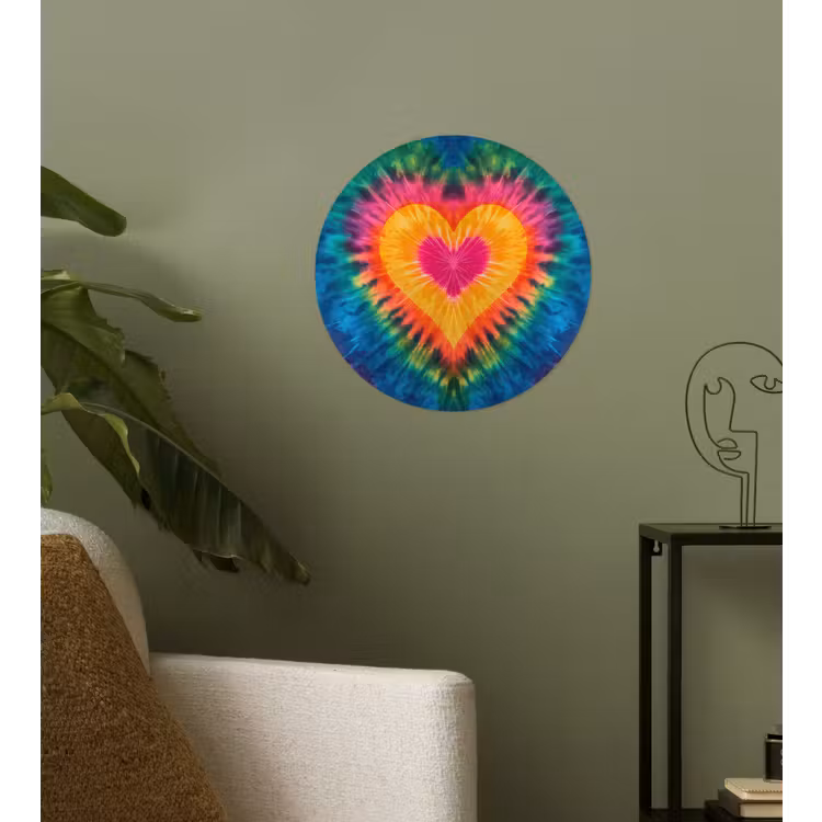 Hart - Tie Dye - Kleurrijk Wandcirkel behangsticker klein -sfeer2