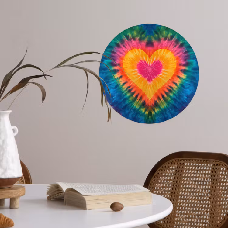Hart - Tie Dye - Kleurrijk Wandcirkel behangsticker klein -sfeer3