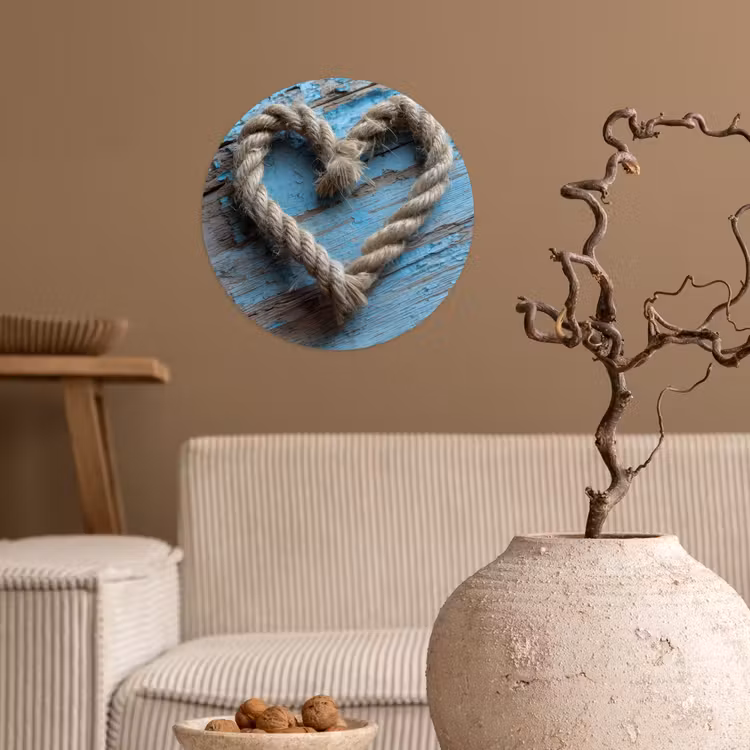 Hart - Touw - Hout - Rustiek Wandcirkel behangsticker klein -sfeer1