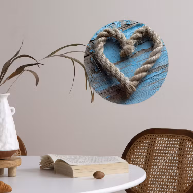 Hart - Touw - Hout - Rustiek Wandcirkel behangsticker klein -sfeer3