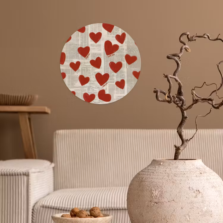 Hartjes - Krant - Loveyou Wandcirkel behangsticker klein -sfeer1