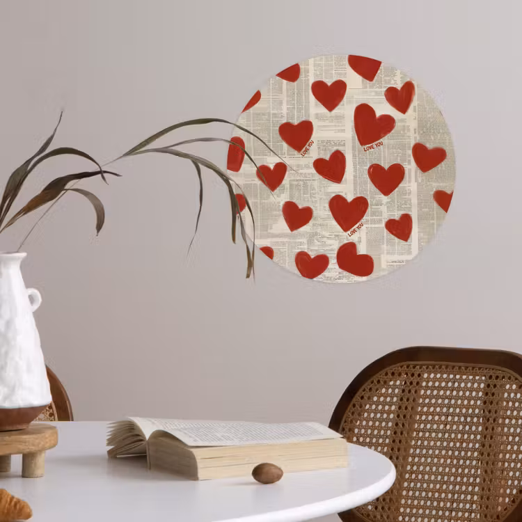 Hartjes - Krant - Loveyou Wandcirkel behangsticker klein -sfeer3