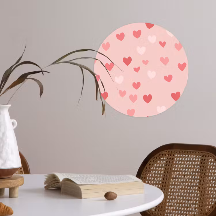 Hartjes - Patroon - Roze - Eenvoudig Wandcirkel behangsticker klein -sfeer3