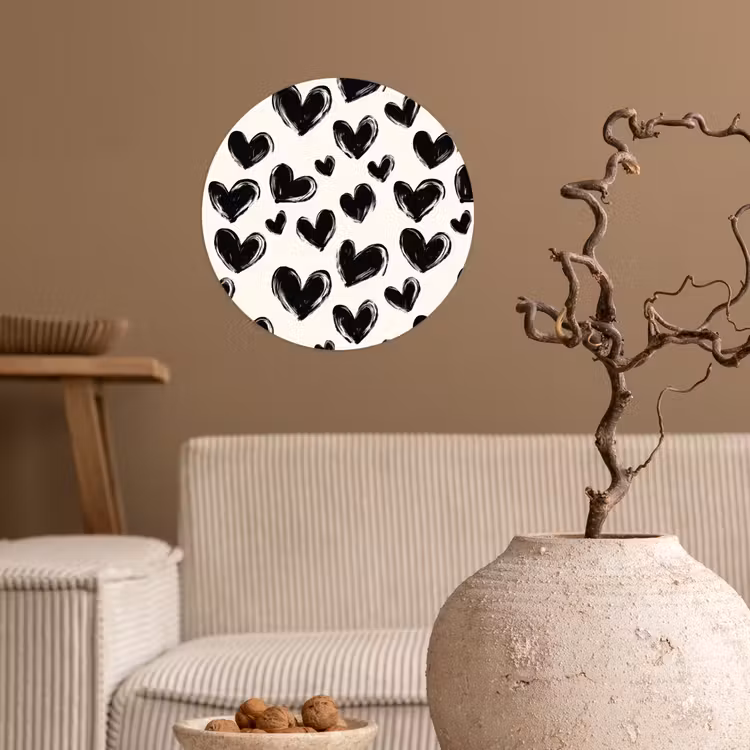 Hartjes - Patroon - Zwart Wandcirkel behangsticker klein 186 -sfeer1
