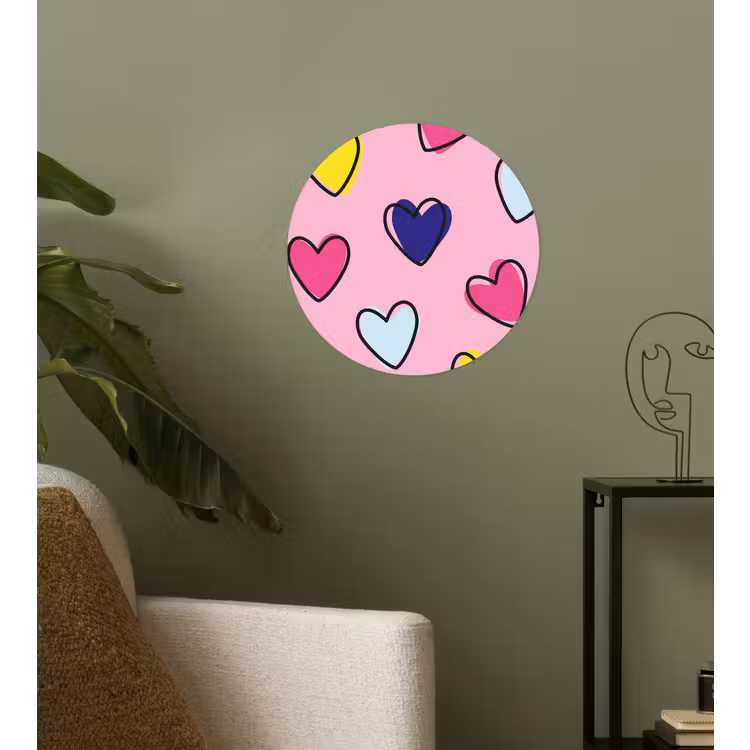 Hartjes - Valentijn - Patroon - Kleurrijk Wandcirkel behangsticker klein -sfeer2