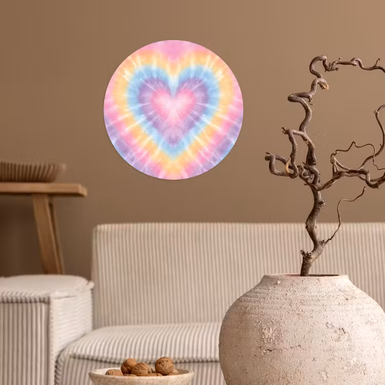Hartvorm - Pastelkleuren - Tie Dye Wandcirkel behangsticker klein -sfeer1