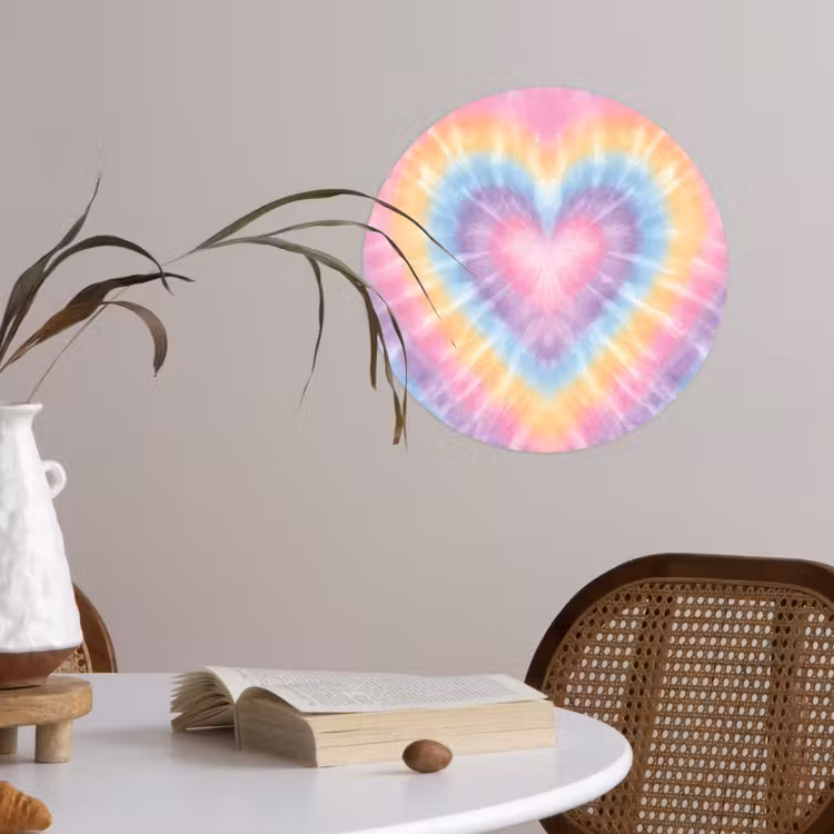 Hartvorm - Pastelkleuren - Tie Dye Wandcirkel behangsticker klein -sfeer3