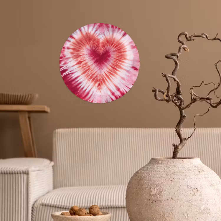Hartvorm - Roze - Tie dye Wandcirkel behangsticker klein -sfeer1