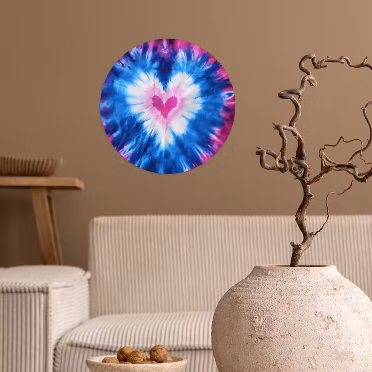 Hartvormig - Tie dye - Paars Wandcirkel behangsticker klein -sfeer1