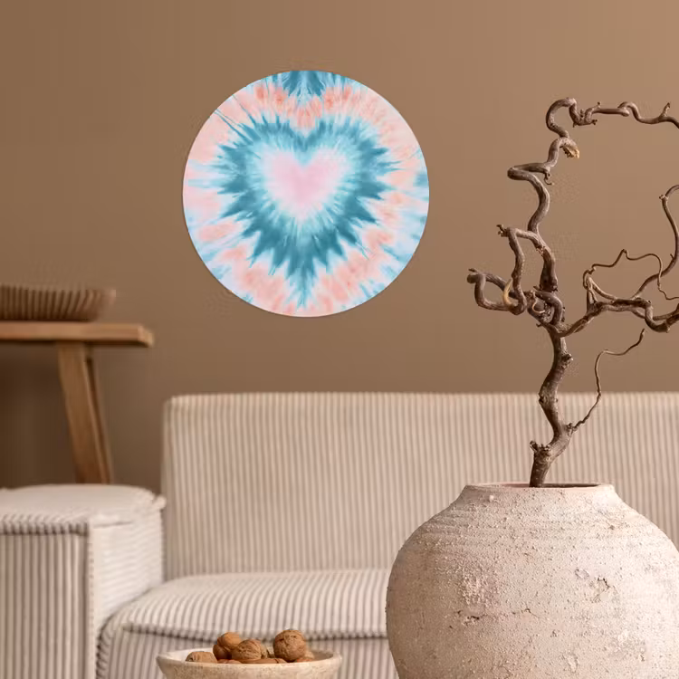 Hartvormig - Tie dye - Pasteltinten - Lichtgroen Wandcirkel behangsticker klein -sfeer1