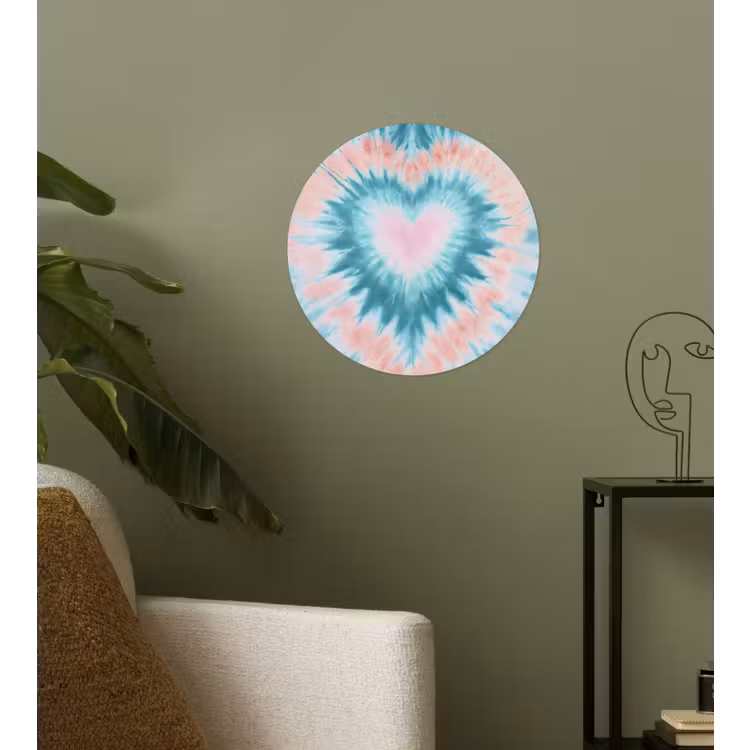 Hartvormig - Tie dye - Pasteltinten - Lichtgroen Wandcirkel behangsticker klein -sfeer2