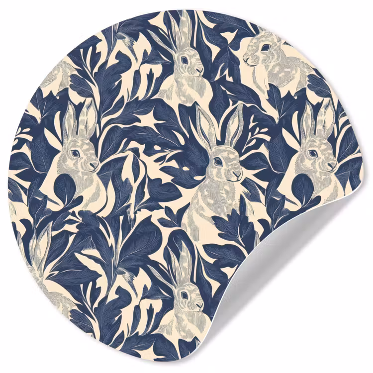 Hazen - Bladeren - Patroon - Blauw - Beige Wandcirkel behangsticker klein 186 -3d