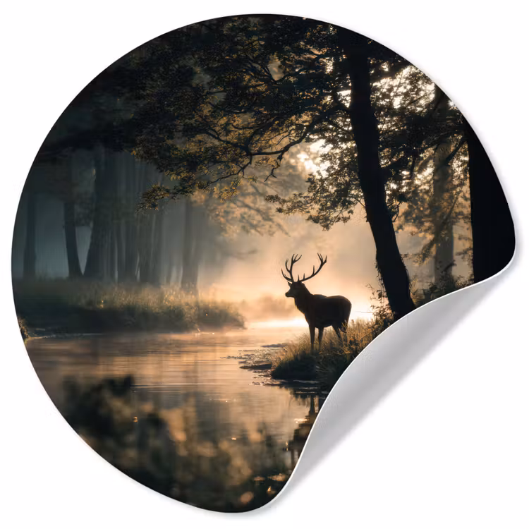 Hert - Bosbeek - Mystiek Wandcirkel behangsticker klein -3d