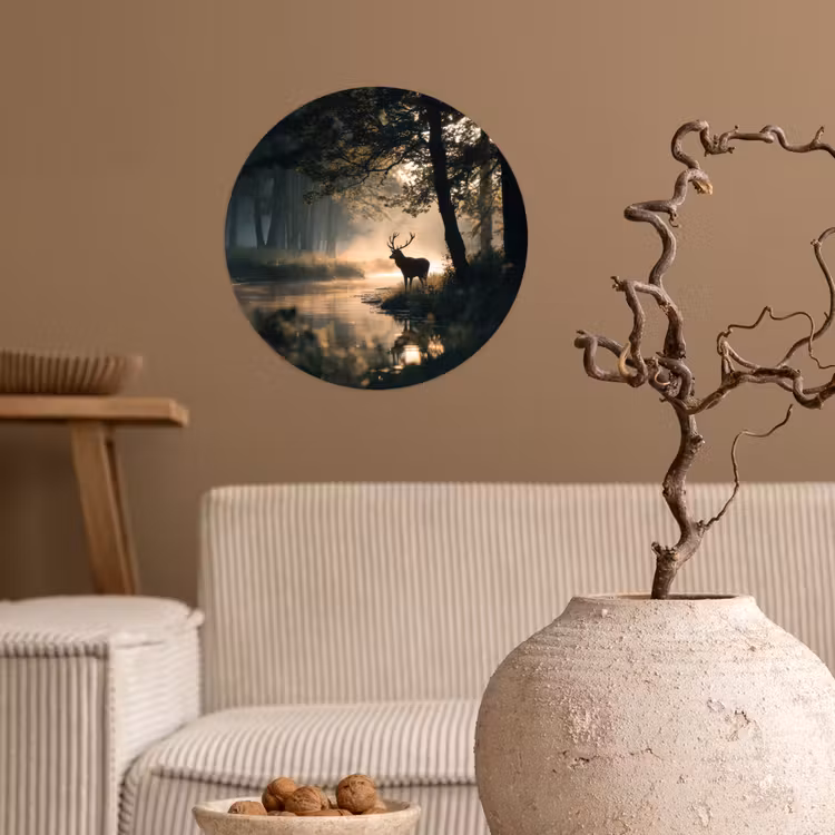 Hert - Bosbeek - Mystiek Wandcirkel behangsticker klein -sfeer1