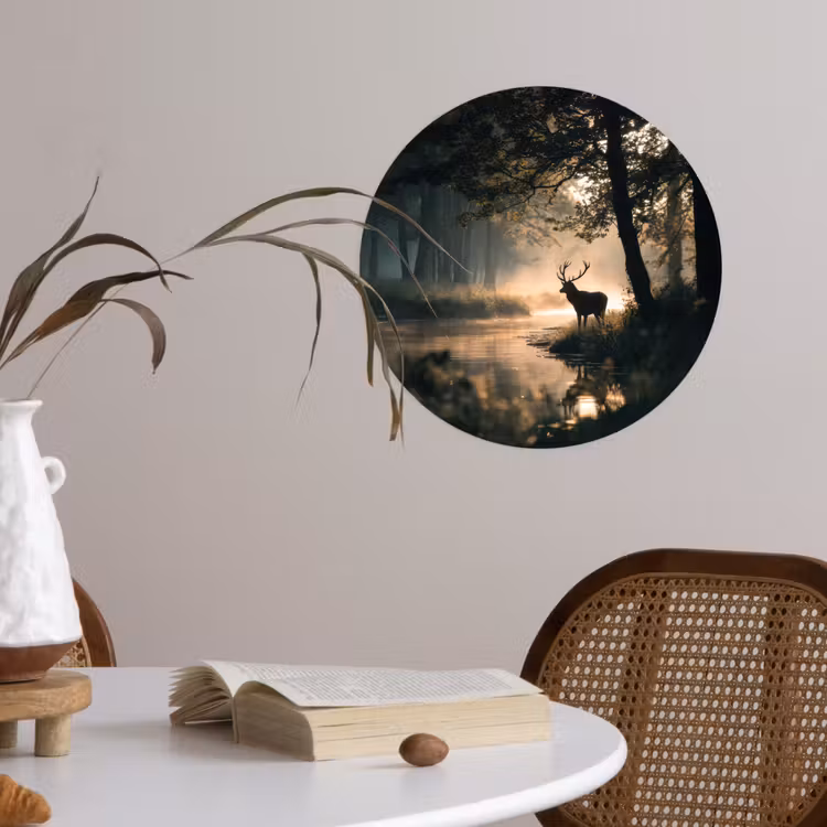 Hert - Bosbeek - Mystiek Wandcirkel behangsticker klein -sfeer3