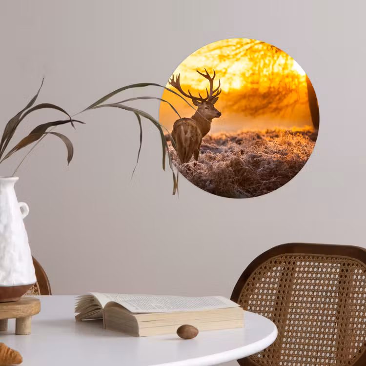 Hert - Dieren - Zonsondergang - Winter - Heide - Natuur Wandcirkel behangsticker klein -sfeer3