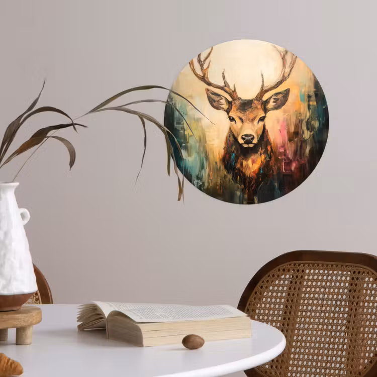 Hert - Geverfd - Gewei - Bruin Wandcirkel behangsticker klein -sfeer3