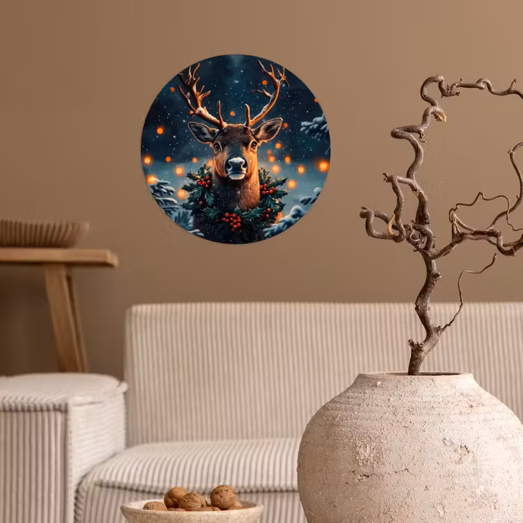 Hert - Kerst - Winter - Sneeuw - Kerstkrans Wandcirkel behangsticker klein -sfeer1