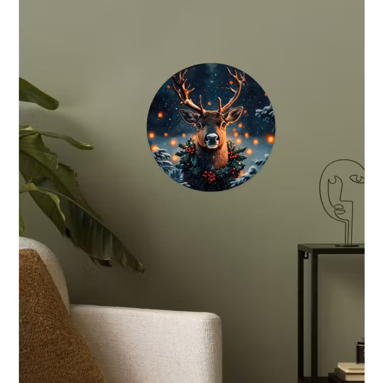 Hert - Kerst - Winter - Sneeuw - Kerstkrans Wandcirkel behangsticker klein -sfeer2