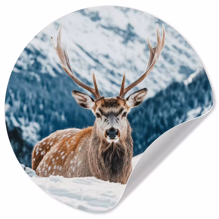 Hert - Landschap - Winter - Natuur - Dieren - Bergen Wandcirkel behangsticker klein -3d