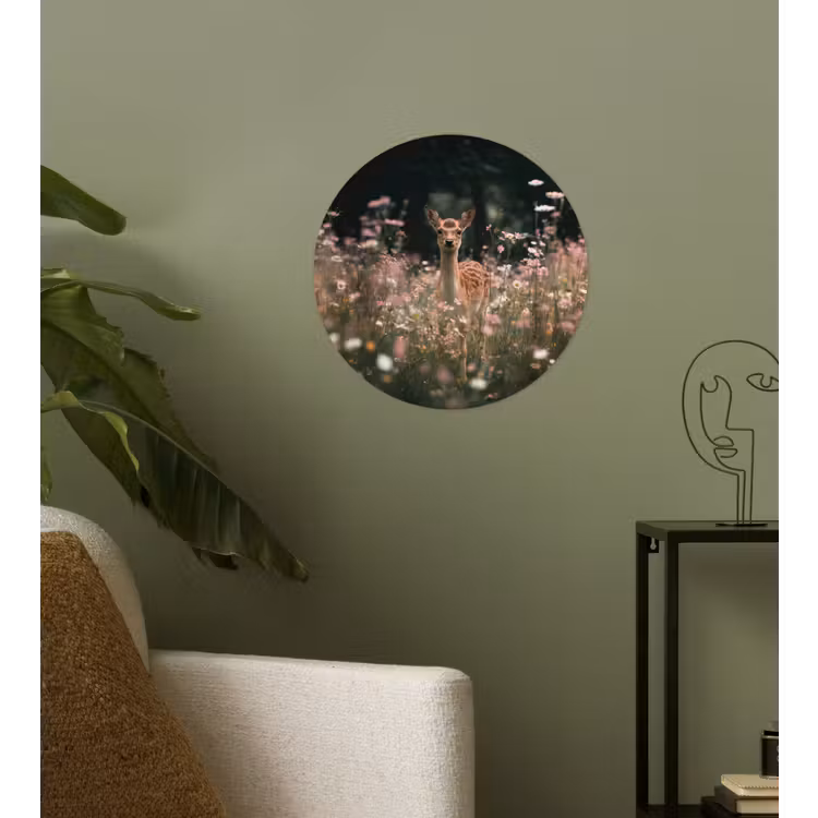 Hert - Wilde bloemen - Bos Wandcirkel behangsticker klein -sfeer2
