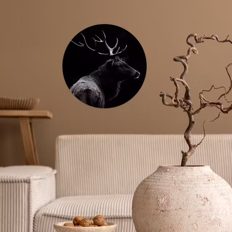 Hert - Zwart - Portret - Gewei - Dieren Wandcirkel behangsticker klein -sfeer1