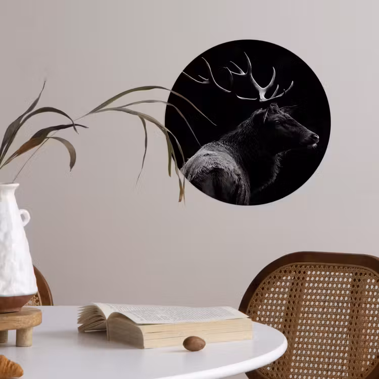 Hert - Zwart - Portret - Gewei - Dieren Wandcirkel behangsticker klein -sfeer3