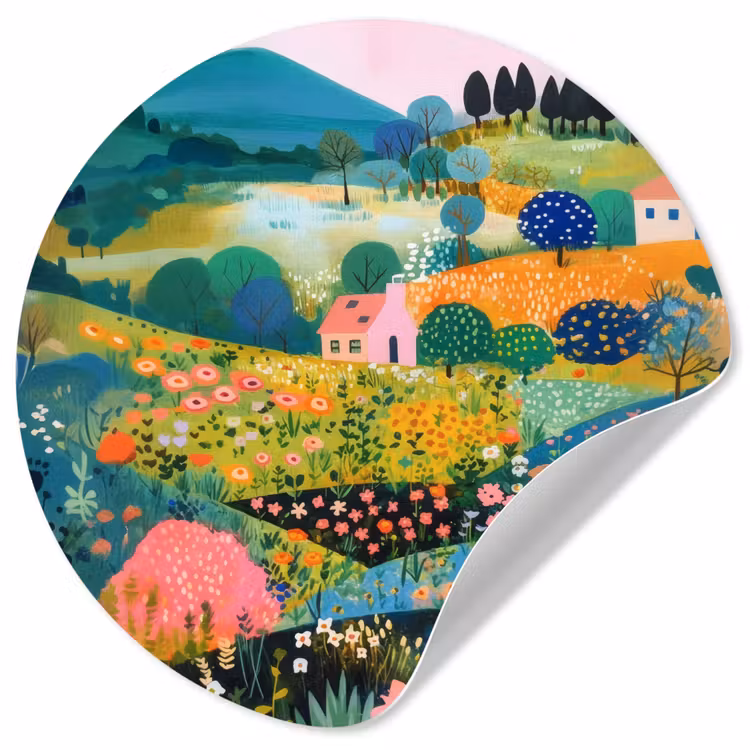 Heuvellandschap - Fantasierijk - Kleurcontrasten Wandcirkel behangsticker klein -3d