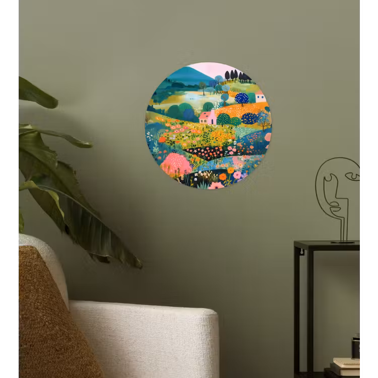 Heuvellandschap - Fantasierijk - Kleurcontrasten Wandcirkel behangsticker klein -sfeer2