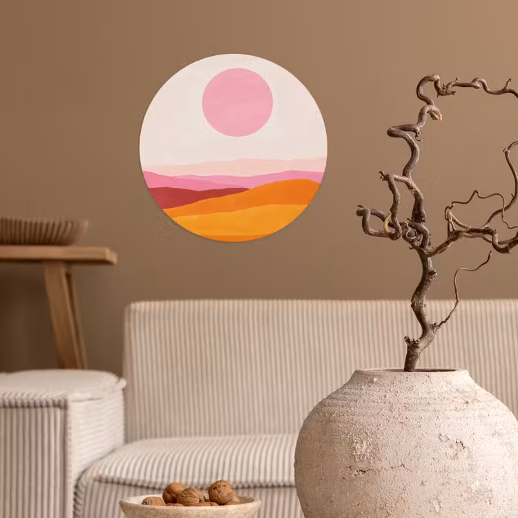 Heuvels - Oranje - Zon - Abstract Wandcirkel behangsticker klein -sfeer1