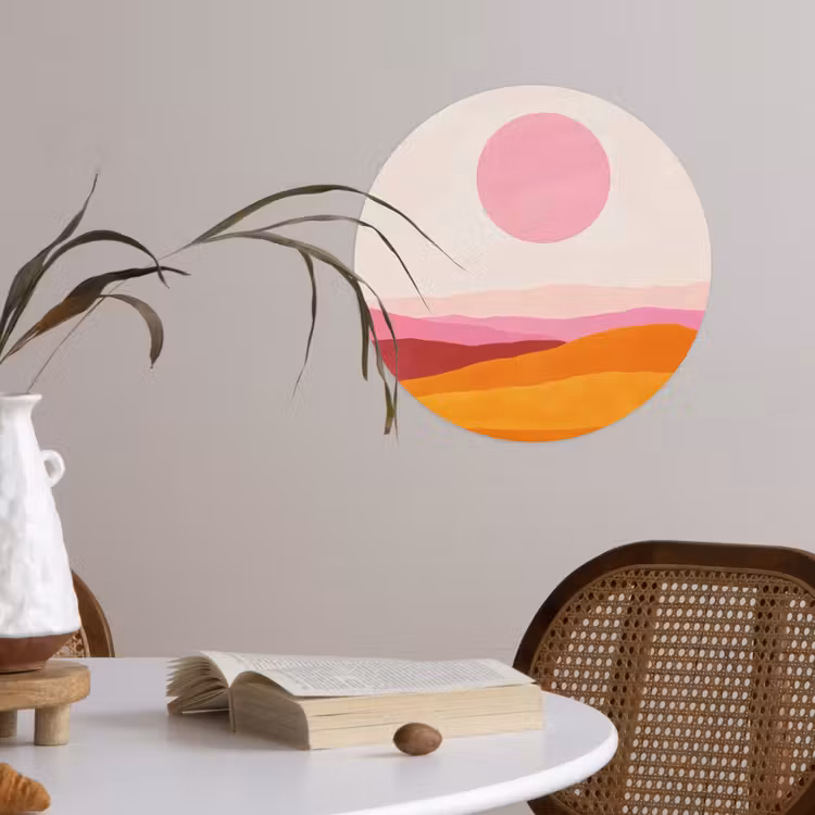 Heuvels - Oranje - Zon - Abstract Wandcirkel behangsticker klein -sfeer3