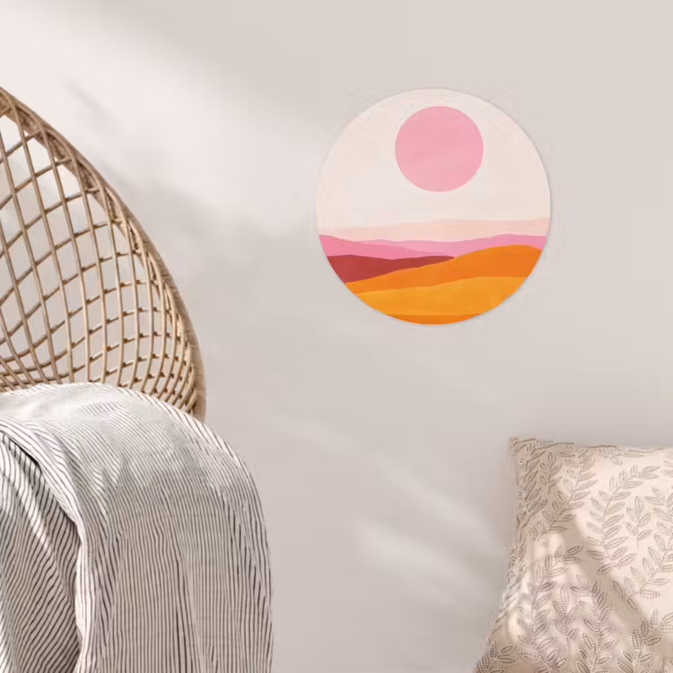 Heuvels - Oranje - Zon - Abstract Wandcirkel behangsticker klein -sfeer4