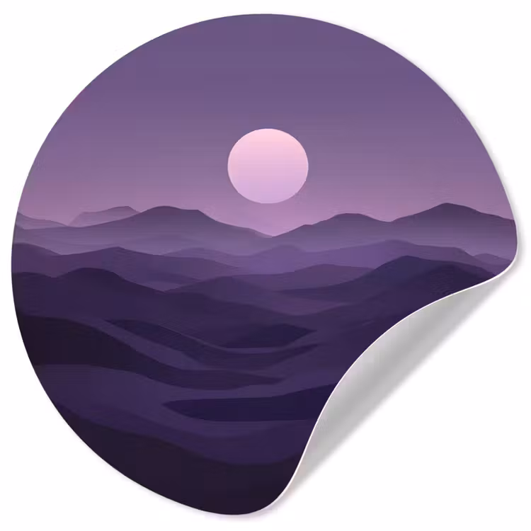 Heuvels - Paars - Mist - Zon Wandcirkel behangsticker klein -3d