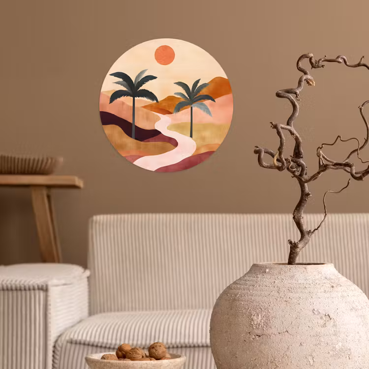 Heuvels - Palmbomen - Abstract Wandcirkel behangsticker klein -sfeer1