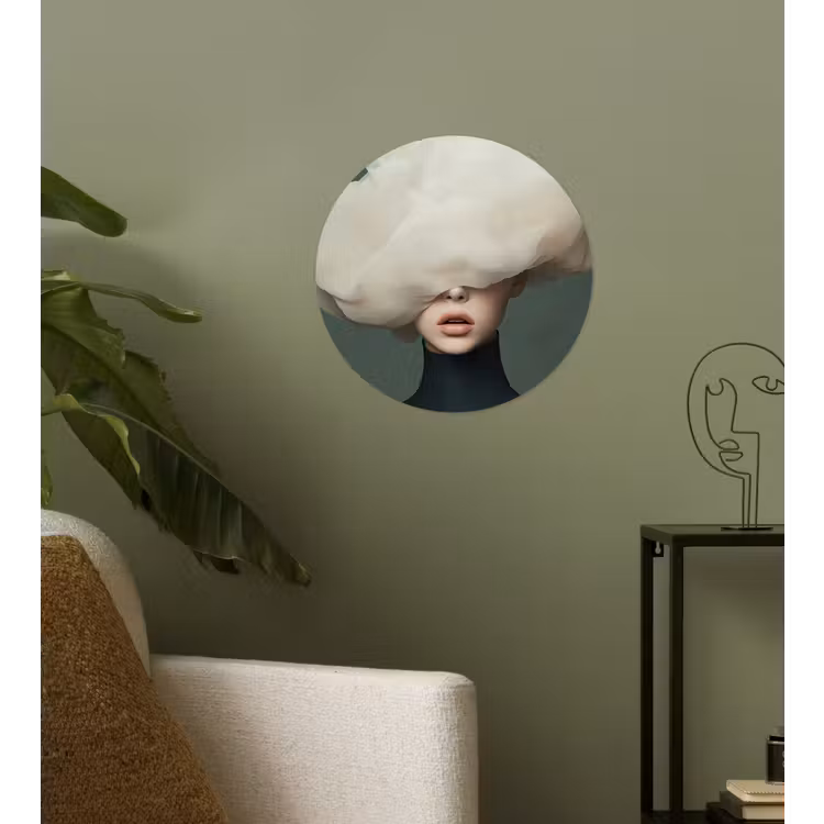 Hoed - Vrouw - Beige Wandcirkel behangsticker klein -sfeer2