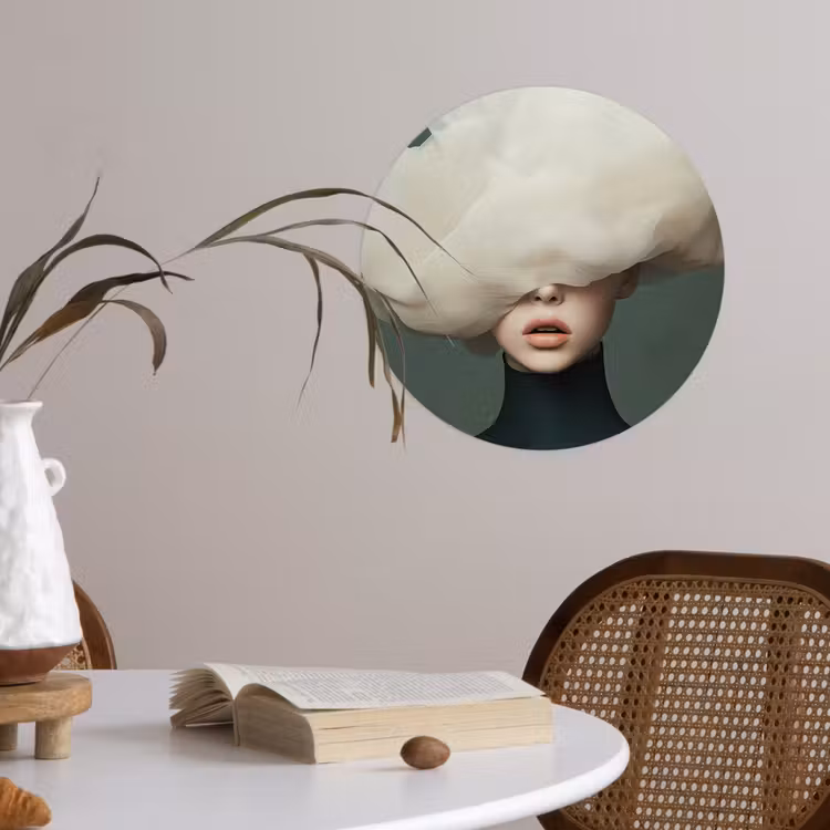 Hoed - Vrouw - Beige Wandcirkel behangsticker klein -sfeer3