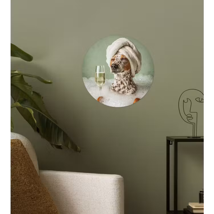 Hond - Bad - Champagne - Handdoek Wandcirkel behangsticker klein -sfeer2
