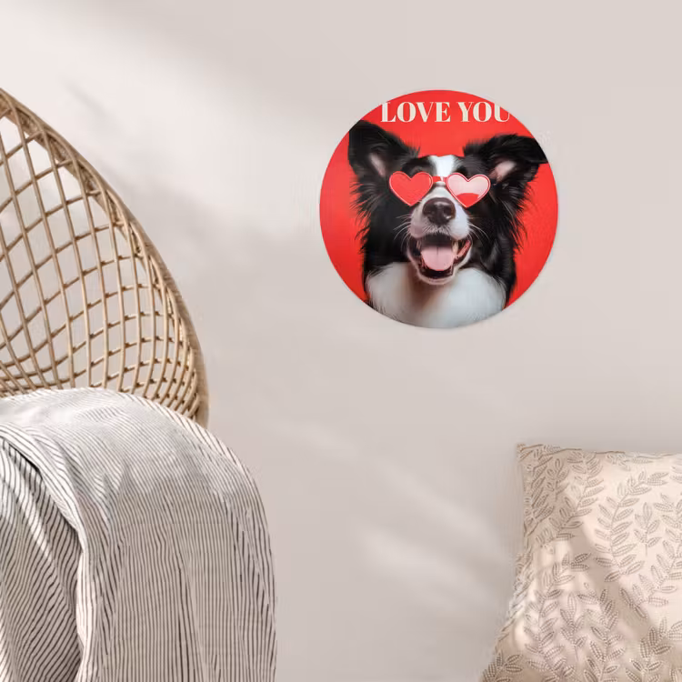 Hond - Hartjesbril - Loveyou - Rood Wandcirkel behangsticker klein -sfeer4