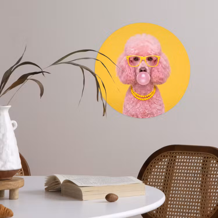 Hond - Kauwgum - Dieren - Modern - Roze Wandcirkel behangsticker klein -sfeer3