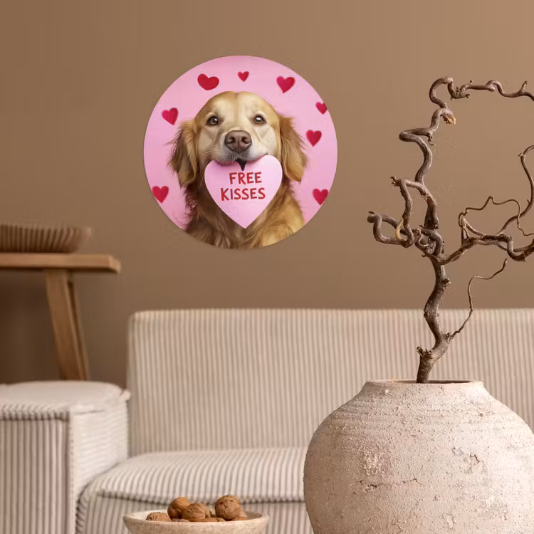 Hond - Kiss- Valentijn - Hartjes Wandcirkel behangsticker klein -sfeer1