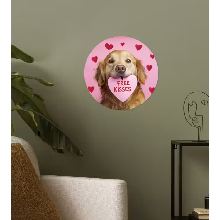 Hond - Kiss- Valentijn - Hartjes Wandcirkel behangsticker klein -sfeer2
