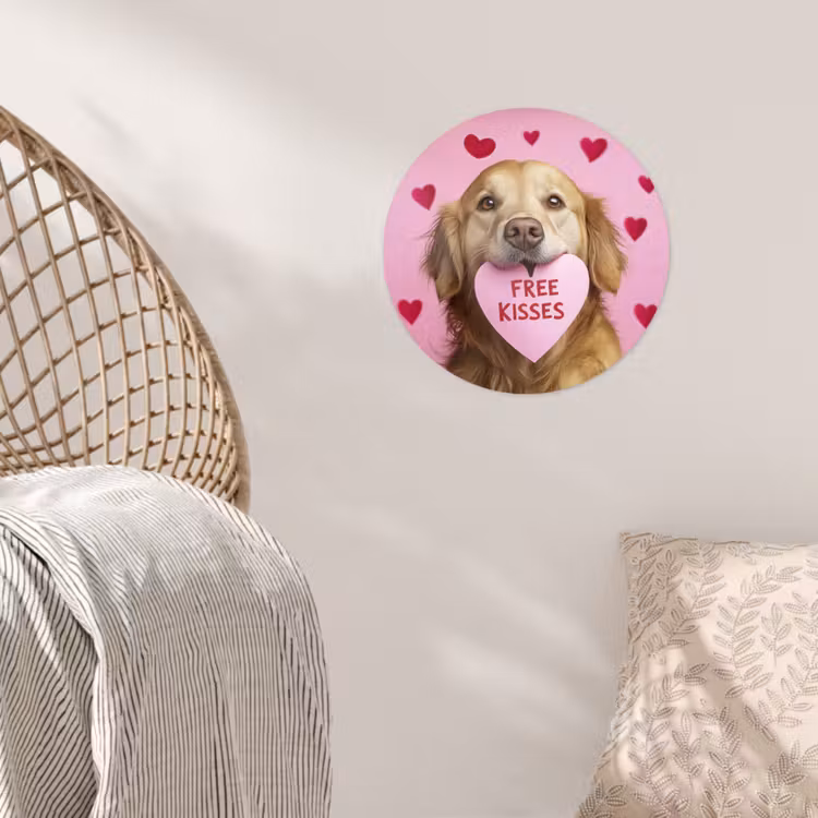 Hond - Kiss- Valentijn - Hartjes Wandcirkel behangsticker klein -sfeer4