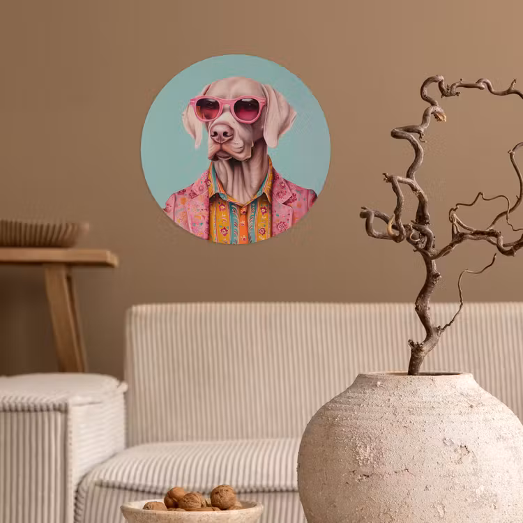 Hond - Overhemd - Bloemen - Bril Wandcirkel behangsticker klein -sfeer1
