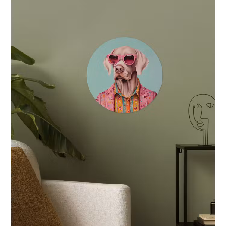 Hond - Overhemd - Bloemen - Bril Wandcirkel behangsticker klein -sfeer2